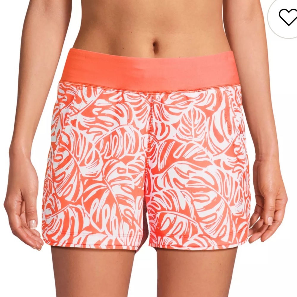 NEW Lands' End Coral and White Tropical Quick-Dry Swim Shorts size 14